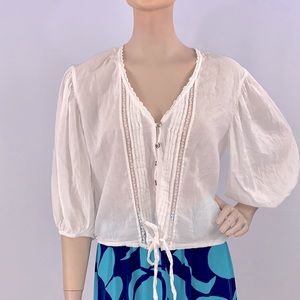 Sanctuary 'Sage Tie Top' White Boho Lace Shirt M